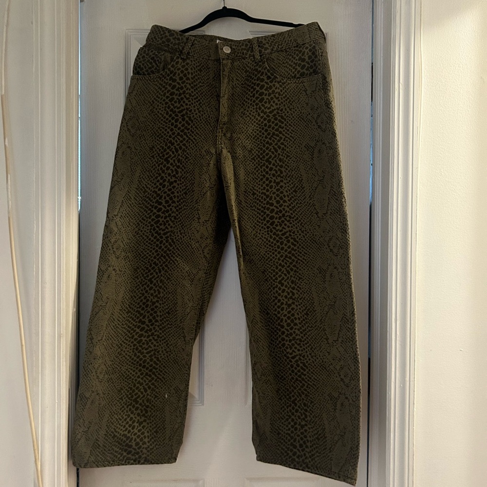 Olive Green Snake Print Pants
